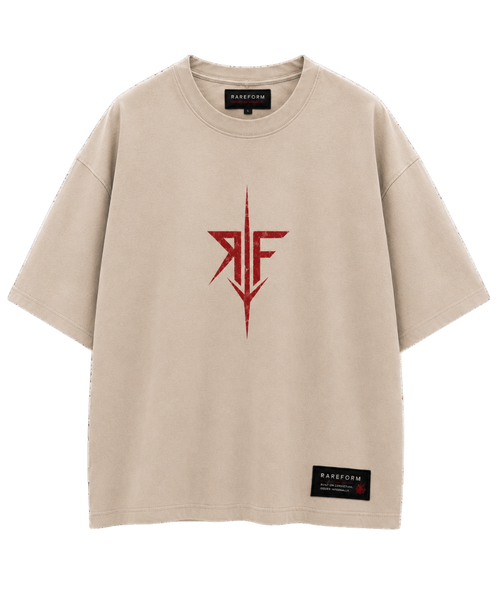 RAREFORM Bose oversized tee, front view, acid-washed black heavyweight cotton